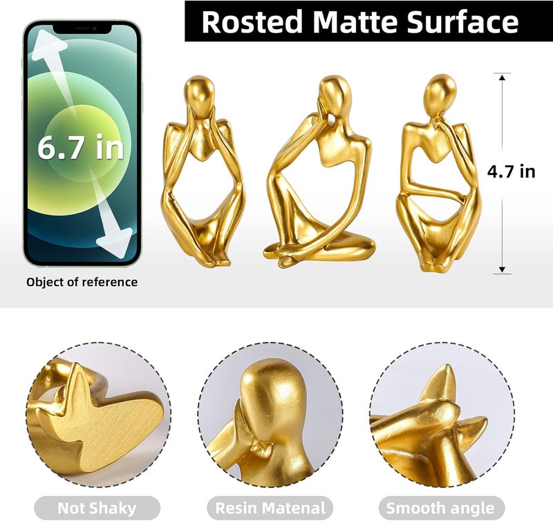 BMLCGJ Thinker Statue Gold Decor Abstract Art Sculpture, Golden Resin Collectible Figurines for Home Living Room Office Shelf Decoration,Great Gifts Ideas (Gold) - Image 4
